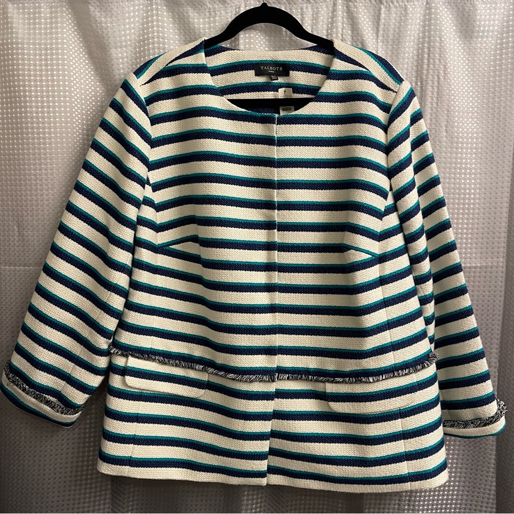 Talbots Striped Blazer - Teal, Navy, White